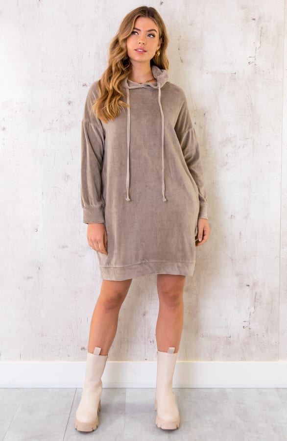 Velvet Jurk Met Capuchon Beige – shoparchief, foto 2