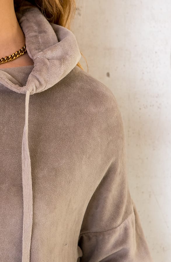 Velvet Jurk Met Capuchon Beige – shoparchief, foto 4