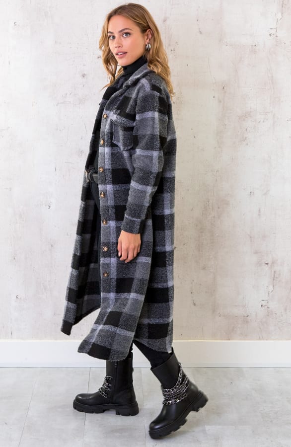 Woven Jacket Geblokt Lang Grijs – shoparchief, foto 3