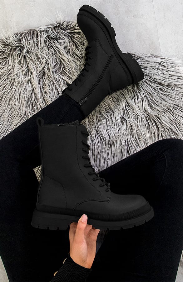 Biker Veterboots Mat Zwart – shoparchief, foto 1