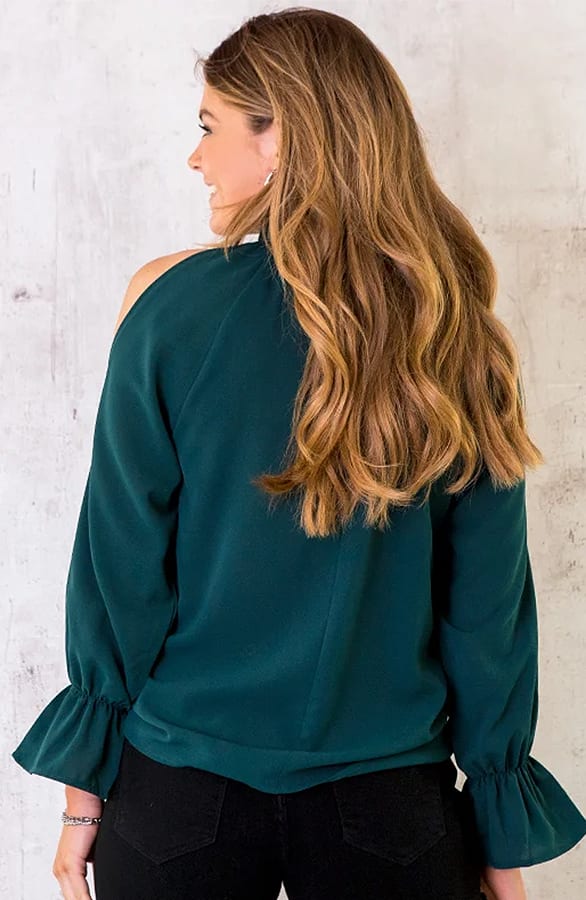 Cold Shoulder Blouse Smaragd – shoparchief, foto 4
