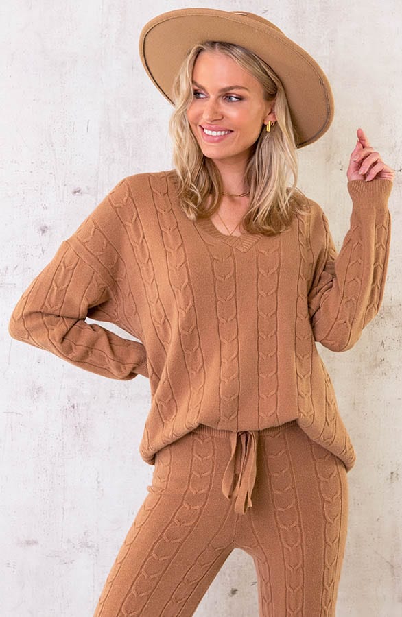 Comfy Patroon Trui Cognac – shoparchief, foto 1
