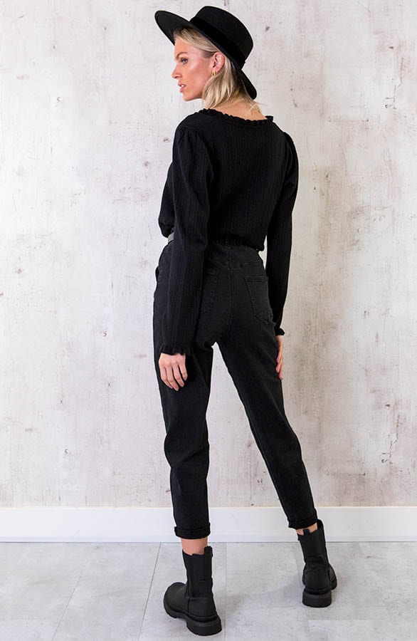 Dotted Ruffle Longsleeve Zwart – shoparchief, foto 4