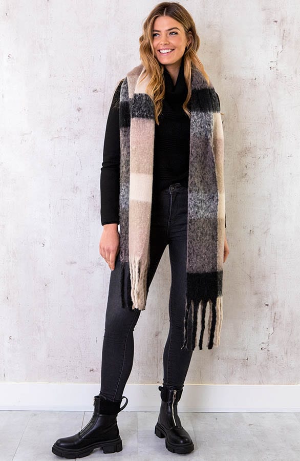 Geblokte Sjaal Taupe – shoparchief, foto 3