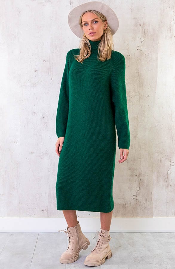 Gebreide Maxi Col Jurk Smaragd – shoparchief, foto 1