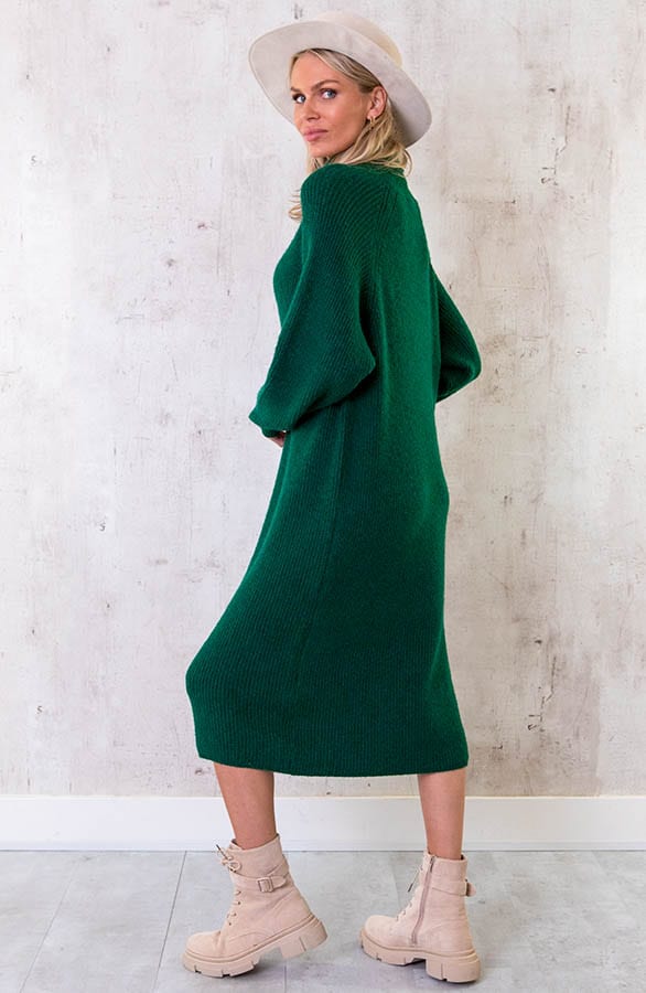 Gebreide Maxi Col Jurk Smaragd – shoparchief, foto 4