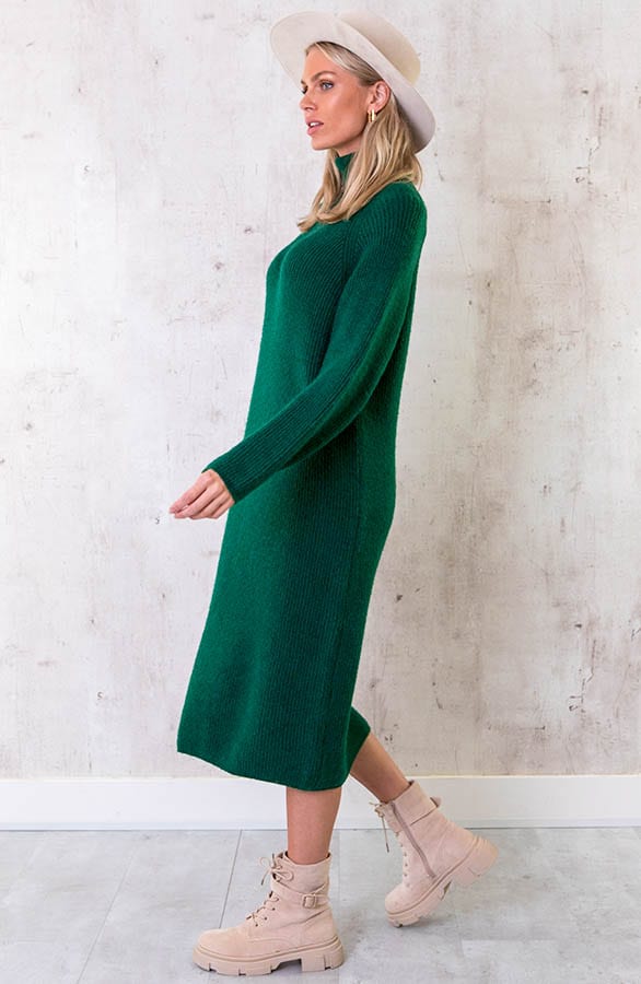 Gebreide Maxi Col Jurk Smaragd – shoparchief, foto 3