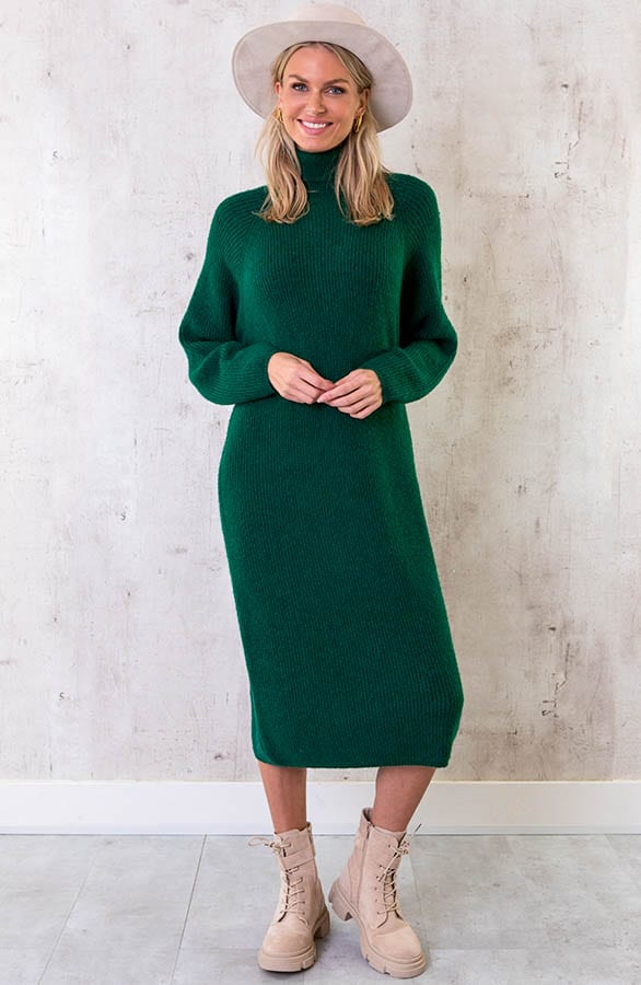 Gebreide Maxi Col Jurk Smaragd – shoparchief, foto 2