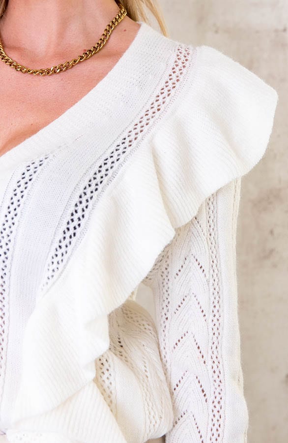Gehaakte Ruffle Knopen Vest Ecru – shoparchief, foto 5