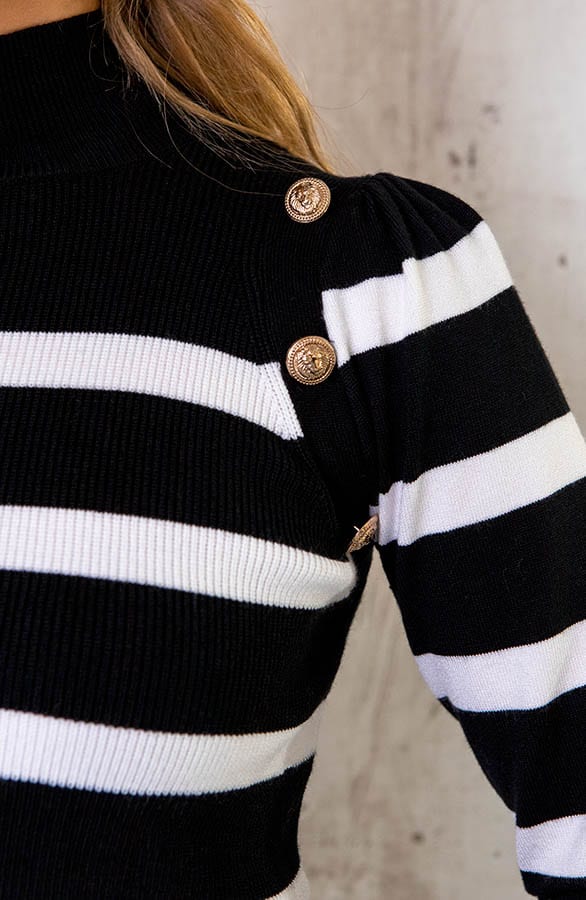 Gestreiftes Longsleeve mit Knöpfen Schwarz, Shoparchiv, Foto 5