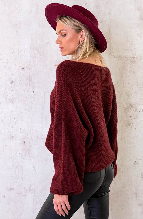 Knitted V-Sweater Bordeaux – shoparchief, foto 4
