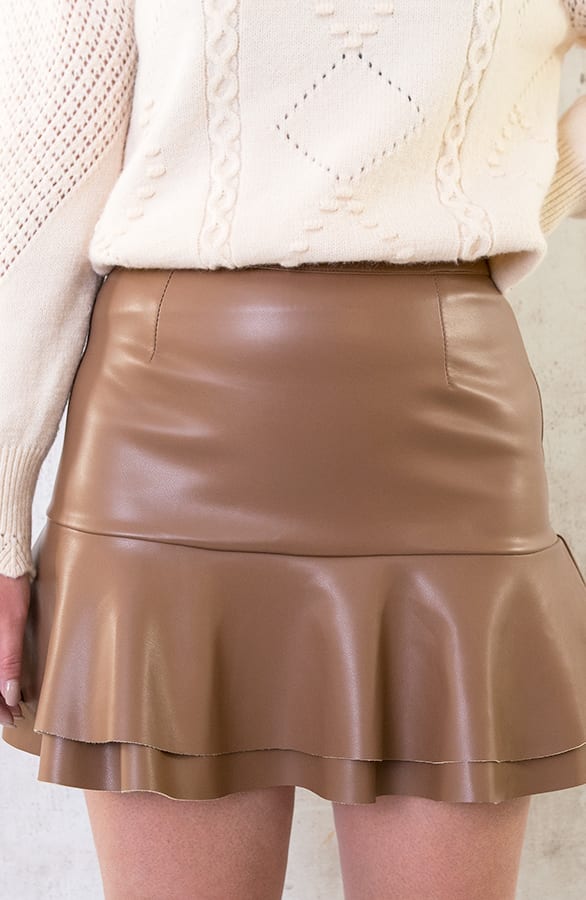 Leather Layer Skirt Camel – shoparchief, foto 1