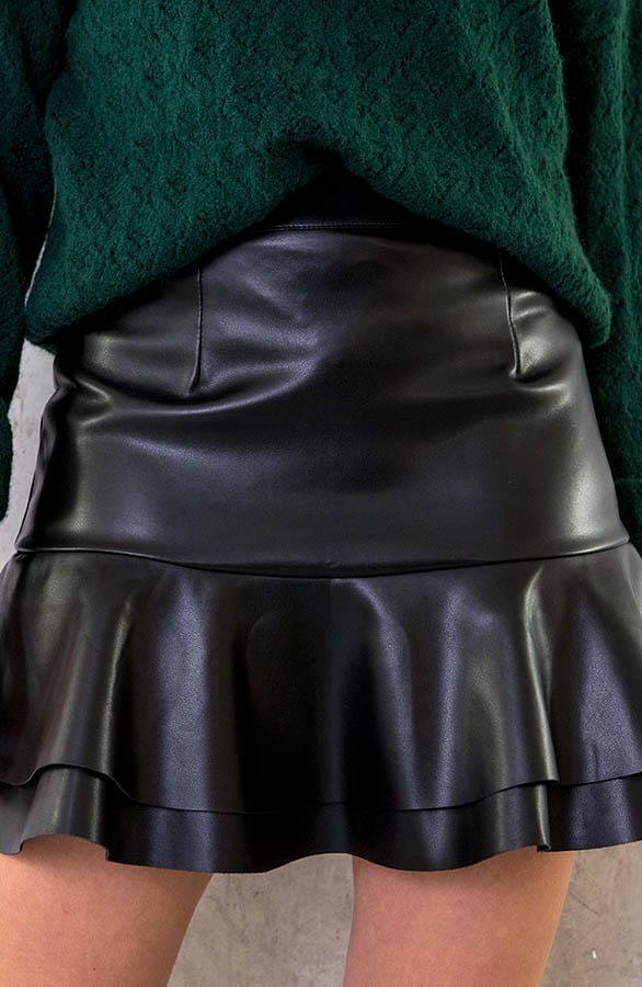 Leather Layer Skirt Zwart – shoparchief, foto 1