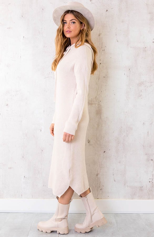 Midi Jurk Met Capuchon Beige – shoparchief, foto 3