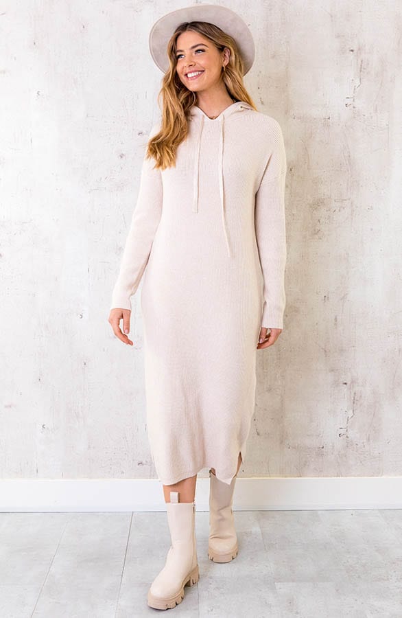 Midi Jurk Met Capuchon Beige – shoparchief, foto 1