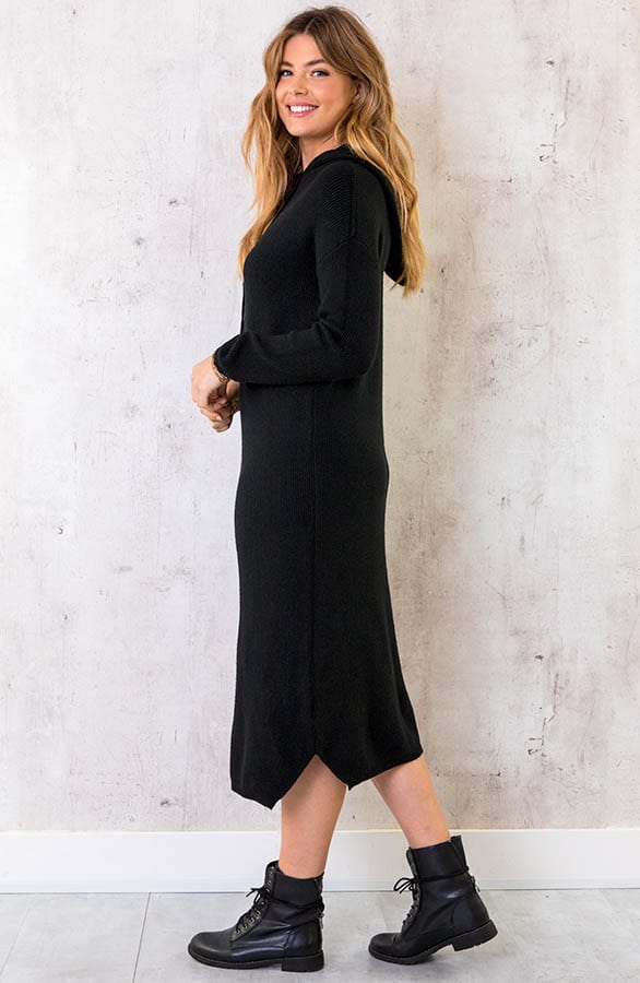 Midi Jurk Met Capuchon Zwart – shoparchief, foto 3
