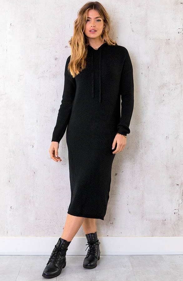 Midi Jurk Met Capuchon Zwart – shoparchief, foto 1