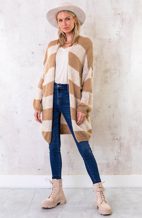 Midi Knitted Strepen Vest Camel – shoparchief, foto 2