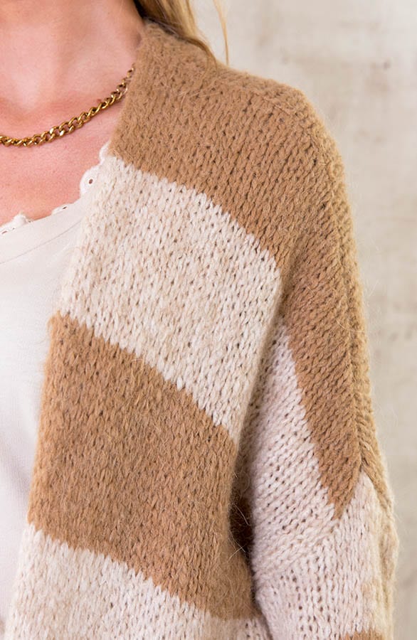 Midi Knitted Strepen Vest Camel – shoparchief, foto 5