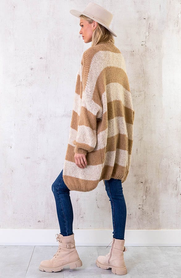 Midi Knitted Strepen Vest Camel – shoparchief, foto 4