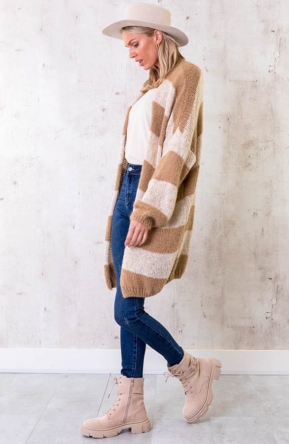 Midi Knitted Strepen Vest Camel – shoparchief, foto 3
