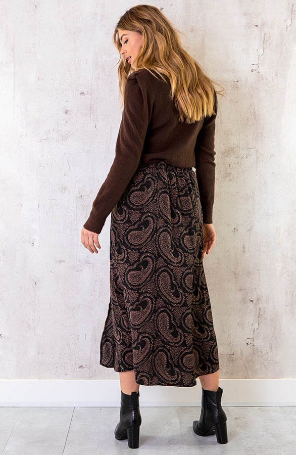 Midi Split Paisley Rok Zwart Choco – shoparchief, foto 7