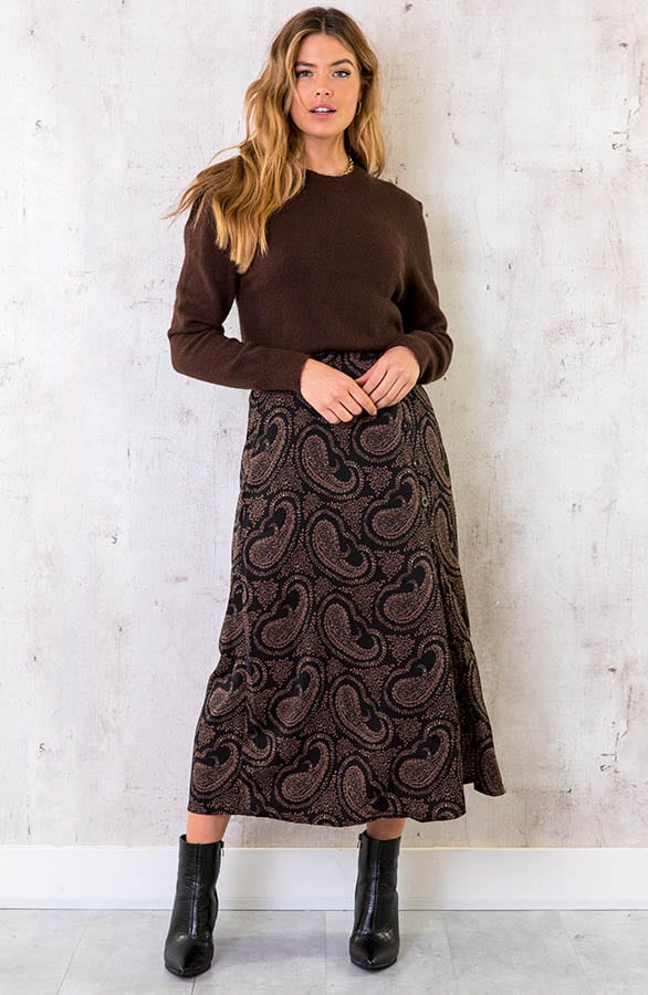 Midi Split Paisley Rok Zwart Choco – shoparchief, foto 5