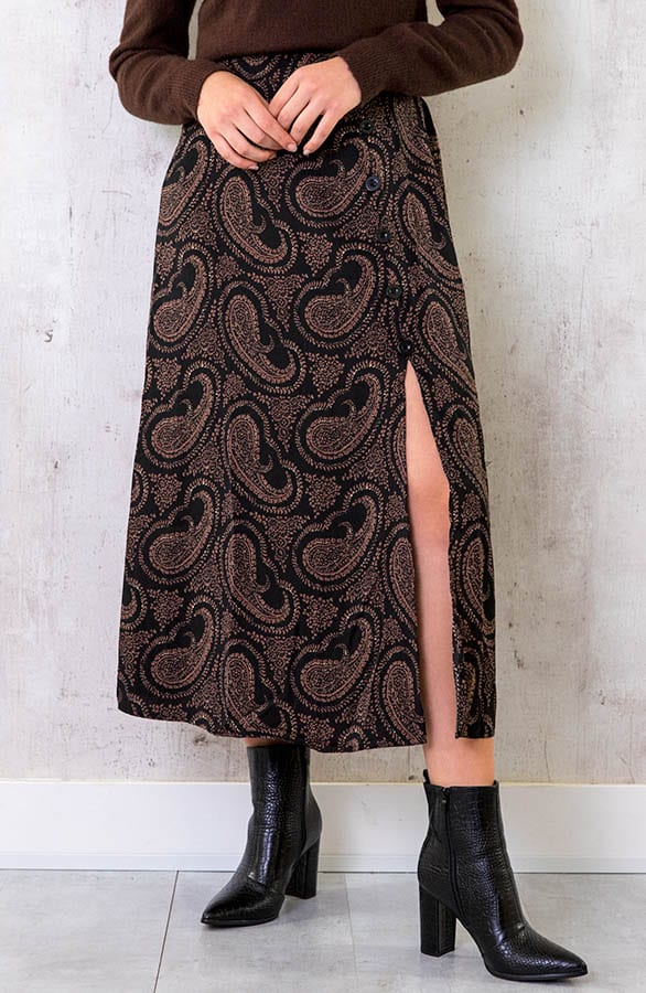 Midi Split Paisley Rok Zwart Choco – shoparchief, foto 1