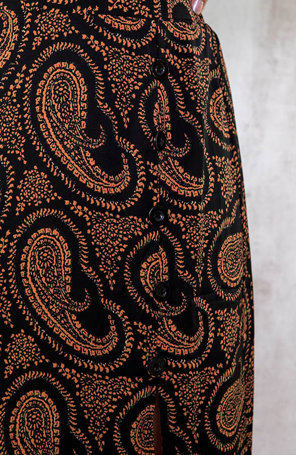 Midi Split Paisley Rok Zwart Cognac – shoparchief, foto 7