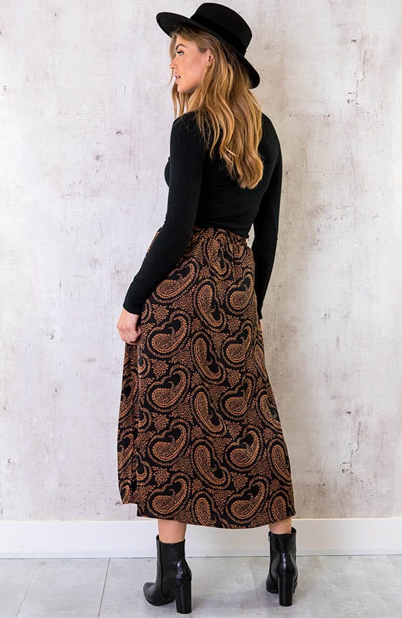 Midi Split Paisley Rok Zwart Cognac – shoparchief, foto 5