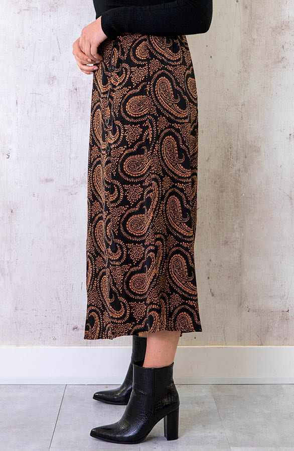 Midi Split Paisley Rok Zwart Cognac – shoparchief, foto 4