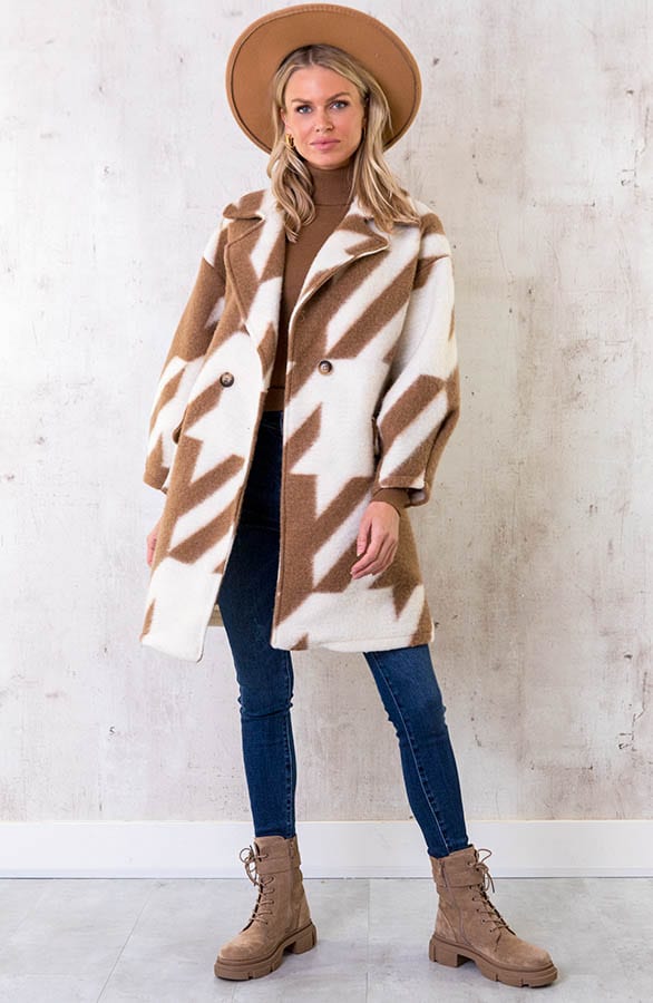 Oversized Woven Coat Camel Ecru – shoparchief, foto 1