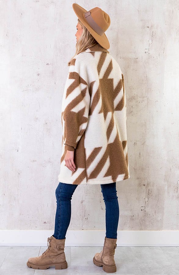 Oversized Woven Coat Camel Ecru – shoparchief, foto 4