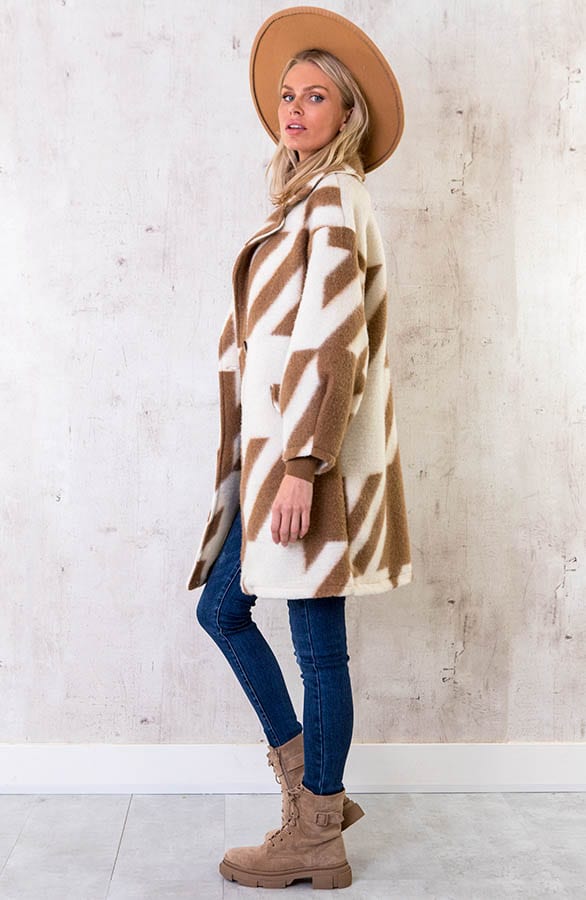 Oversized Woven Coat Camel Ecru – shoparchief, foto 3