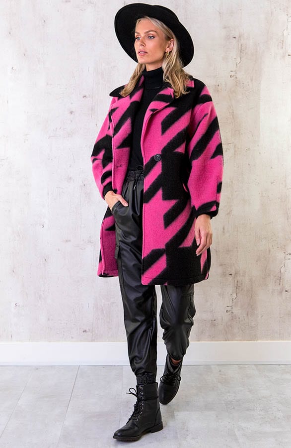 Oversized Woven Coat Fuchsia – shoparchief, foto 1