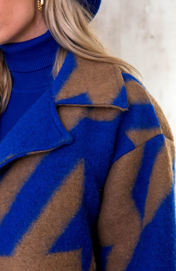 Oversized Woven Coat Long Blauw Camel – shoparchief, foto 5