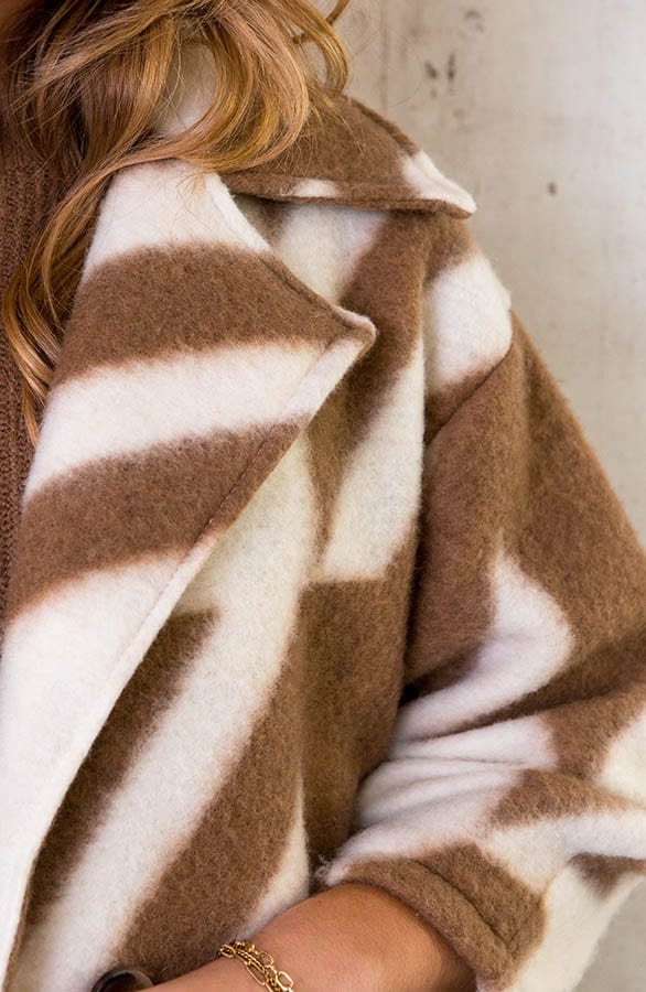 Oversized Woven Coat Long Camel Ecru – shoparchief, foto 5