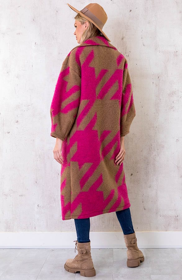 Oversized Woven Coat Long Camel Roze – shoparchief, foto 4