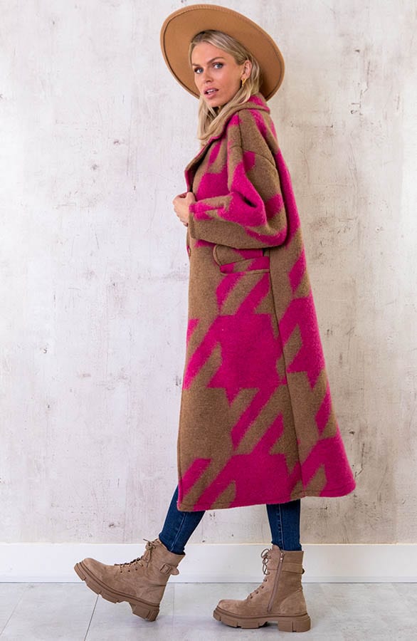 Oversized Woven Coat Long Camel Roze – shoparchief, foto 3