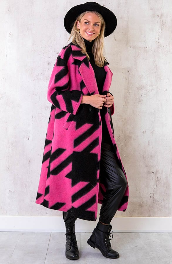 Oversized Woven Coat Long Fuchsia – shoparchief, foto 2