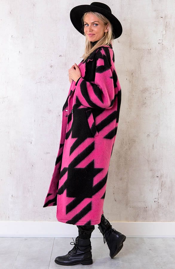 Oversized Woven Coat Long Fuchsia – shoparchief, foto 3