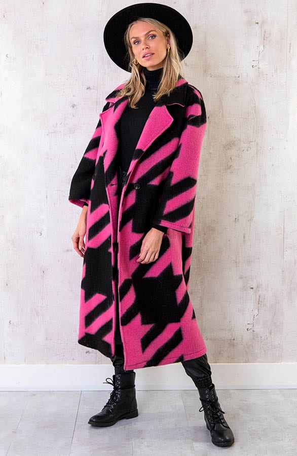 Oversized Woven Coat Long Fuchsia – shoparchief, foto 1