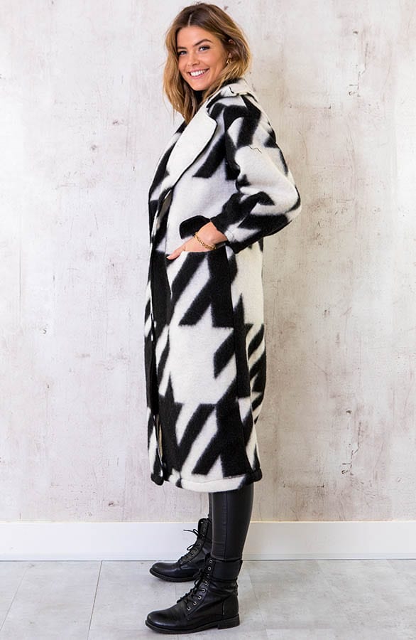 Oversized Woven Coat Long Zwart – shoparchief, foto 3