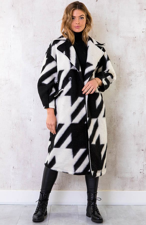 Oversized Woven Coat Long Zwart – shoparchief, foto 1