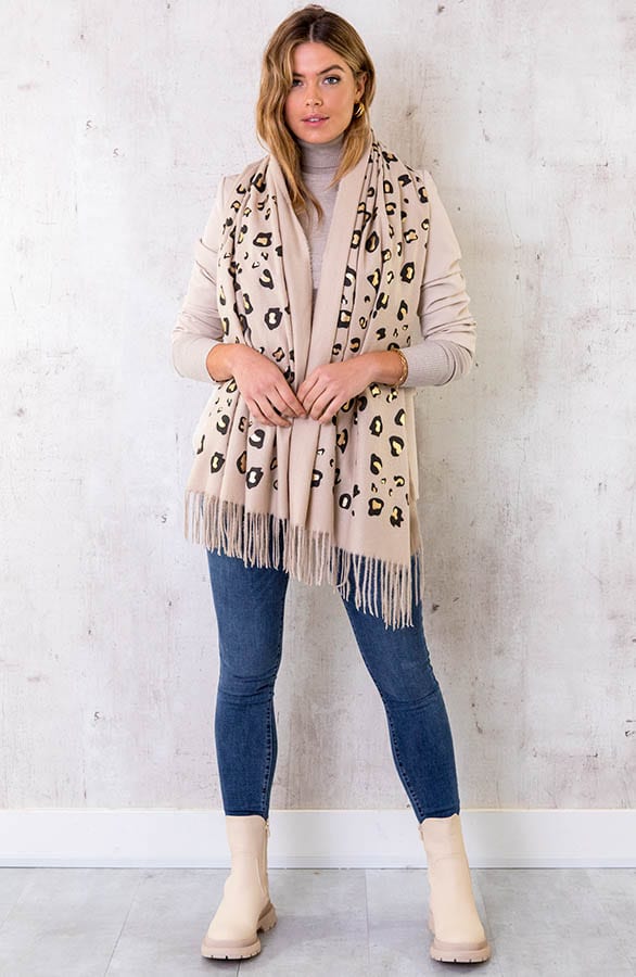 Panterprint Sjaal Metallic Beige – shoparchief, foto 2