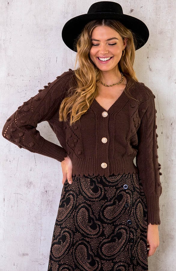 Pompon Knopen Vest Choco – shoparchief, foto 1