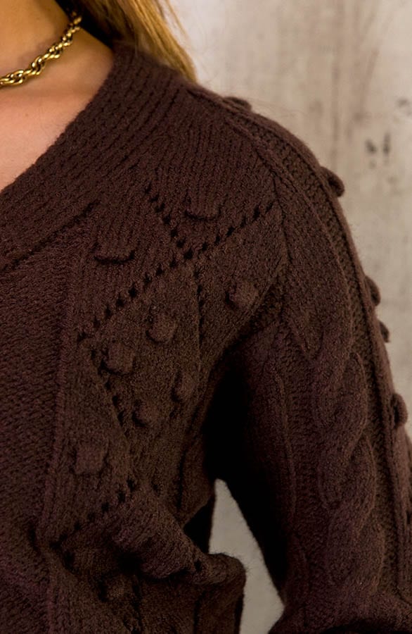 Pompon Knopen Vest Choco – shoparchief, foto 4