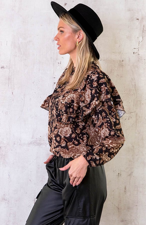 Ruffle Bloemen Blouse Choco – shoparchief, foto 3
