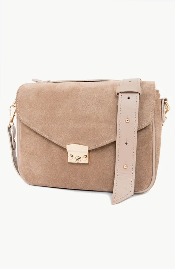 Suede Schoudertas Beige – shoparchief, foto 1