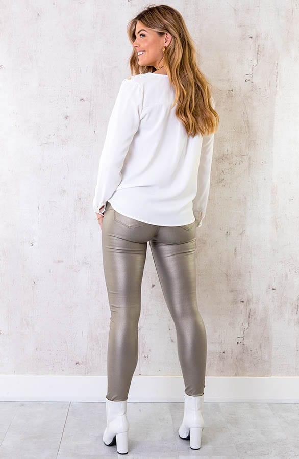 V-hals Gouden Knopen Blouse Ecru – shoparchief, foto 5